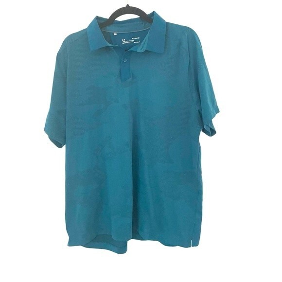 Under Armour HEAT GEAR Teal Blue Loose Fit Short Sleeve Golf Polo Shirt xLarge - Picture 1 of 6